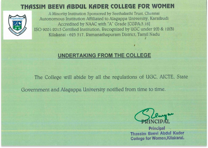 Undertaking from the College